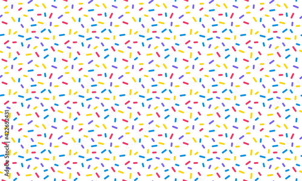 Poster cake glaze colorful seamless pattern with sprinkles. vector dotted background. donut sugar decoratio