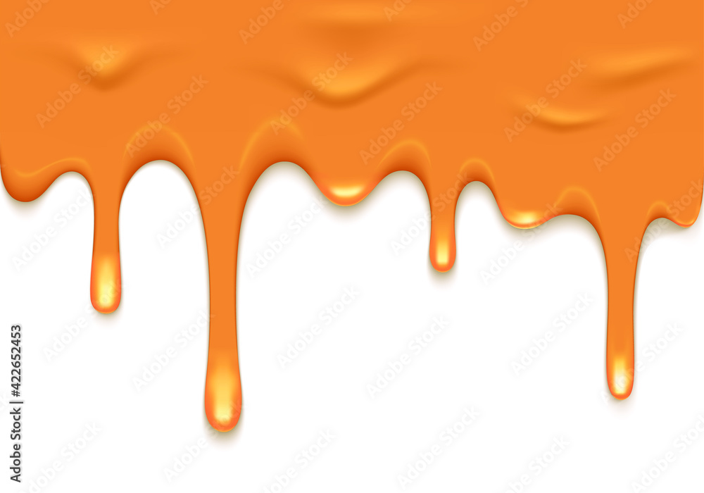 Poster Vector Border with Flowing Salted Caramel. Abstract Sweet Texture. Dripping Glaze Background for Packaging Design and Advertisement