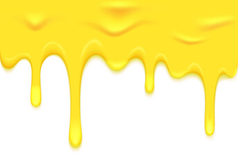 Vector Border with Yellow Ice Cream Dripping Down. Splash Paint Illustration