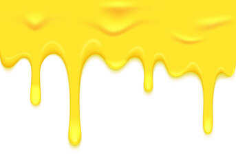 Vector Border with Yellow Ice Cream Dripping Down. Splash Paint Illustration