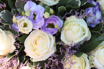 White and purple flower arrangement
