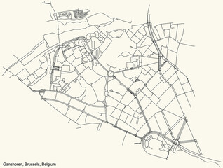 Fototapeta premium Black simple detailed street roads map on vintage beige background of the quarter Ganshoren municipality of Brussels, Belgium
