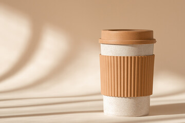 Reusable cup, biodegradable travel plastic coffee mug for take away. Sustainable bamboo eco...