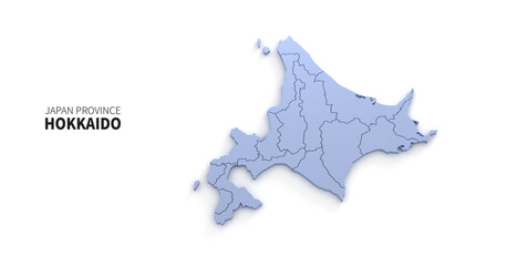 Hokkaido map. map of Japanese provinces 3d illustration.