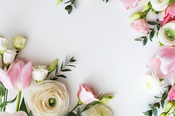 Pink and white flowers border design over the white