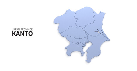 Kanto map. map of Japanese provinces 3d illustration.