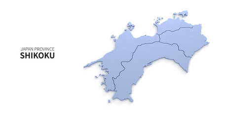 Shikoku map. map of Japanese provinces 3d illustration.
