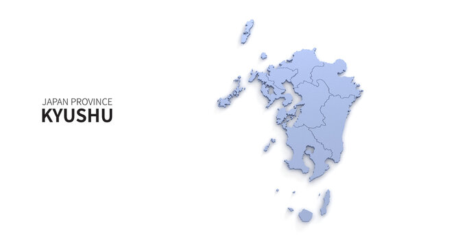 Kyushu map. map of Japanese provinces 3d illustration.