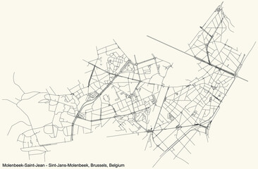 Fototapeta na wymiar Black simple detailed street roads map on vintage beige background of the quarter Molenbeek-Saint-Jean (Sint-Jans-Molenbeek) municipality of Brussels, Belgium