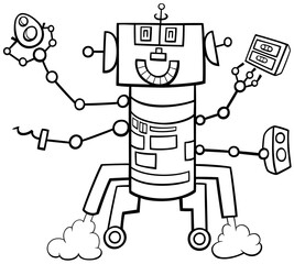 cartoon robot fantasy character coloring book page