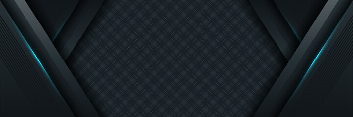 Obraz premium Dark blue abstract dynamic background with overlap layers. 3d cover science, futuristic, energy technology concept of business presentation banner for sale event night party