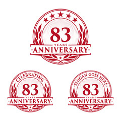 83 years anniversary logo set. 83rd years anniversary celebration logotype. Vector and illustration. 