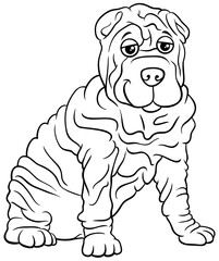 Shar Pei purebred dog cartoon coloring book page