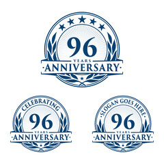 96 years anniversary logo set. 96th years anniversary celebration logotype. Vector and illustration. 