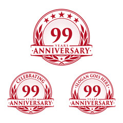 99 years anniversary logo set. 99th years anniversary celebration logotype. Vector and illustration. 