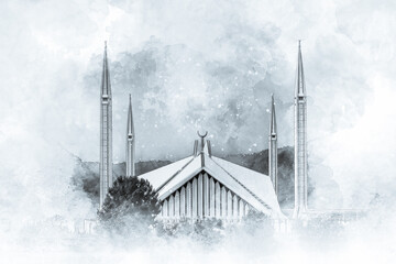 Shah Faisal Mosque Pencil Sketch