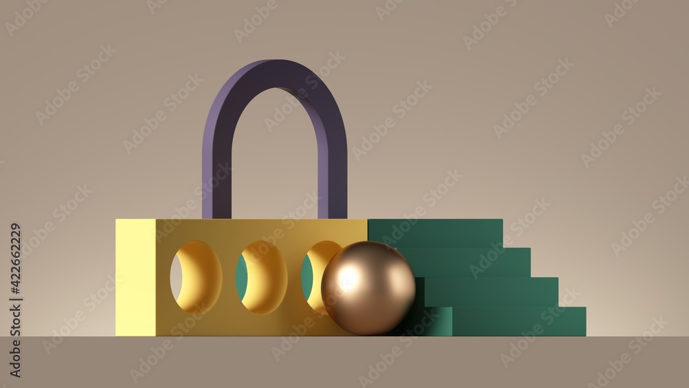 Poster 3d render, abstract colorful background with geometric composition. playground with steps, blocks an