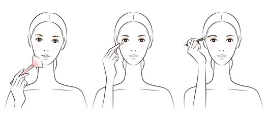 メイクをしている女性のイラスト