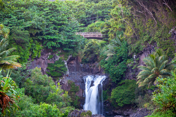 Waterfall on the Road to Hana at Sunset, Maui, Hawaii