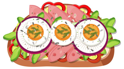 Top view of bread breakfast with topping