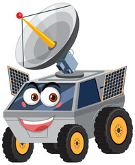 Spacecraft cartoon character with face expression on white background