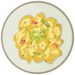 Top view of scrambled egg in a dish