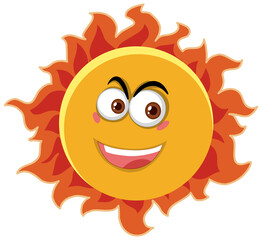 Sun cartoon character with happy face expression on white background