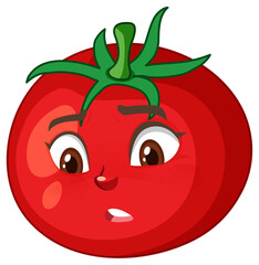 Tomato cartoon character with disappointed face expression on white background