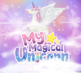 Obraz na płótnie Canvas Pegasus with my magical unicorn font on pastel pink background