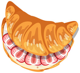 Top view of croissant with cream and strawberry inside