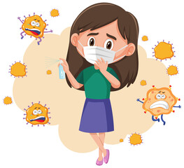 A doctor wearing mask with virus fly around isolated