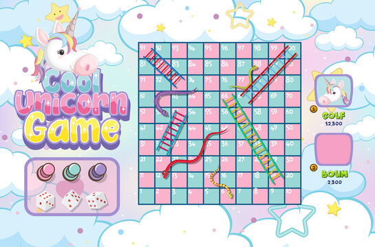 Snake Ladder game in unicorn pastel theme