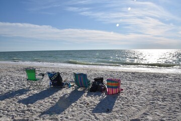 beach chairs near the ocean