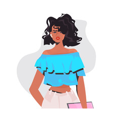 fashion woman using tablet pc beautiful african american girl model in trendy clothes