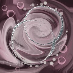 Abstract fluid art with bubbles on a purple background 