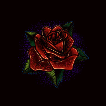 Original vector illustration in vintage style. Rose flower in tattoo style. T-shirt design.