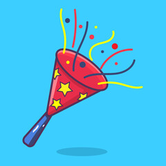 party horn and confetti isolated cartoon vector illustration in flat style