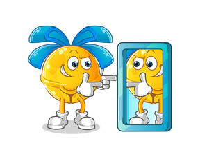 jingle bell looking into mirror cartoon. cartoon mascot vector