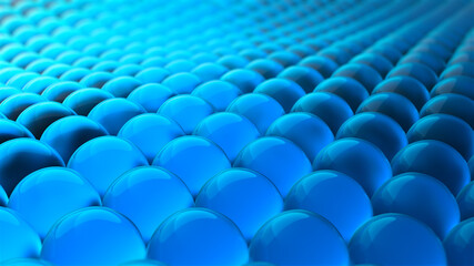 Fototapeta premium Beautiful 3d pattern with blue spheres bubbles on light background. Motion design. Transparent background. Concept art. Wave pattern. Abstract fluid particles. Abstract blue background. 3d render
