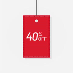 Discount red tag sale label 40 off vector