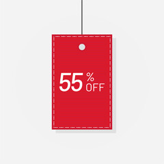 Discount red tag sale label 55 off vector