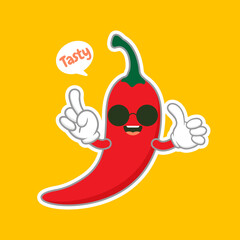 cute and kawaii chili character flat design vector illustration. can be used in restaurant menu, cooking books and organic farm label. Hot chili pepper cartoon character