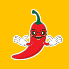 cute and kawaii chili character flat design vector illustration. can be used in restaurant menu, cooking books and organic farm label. Hot chili pepper cartoon character