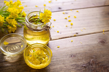 菜種油と菜の花　サラダ油のイメージ素材