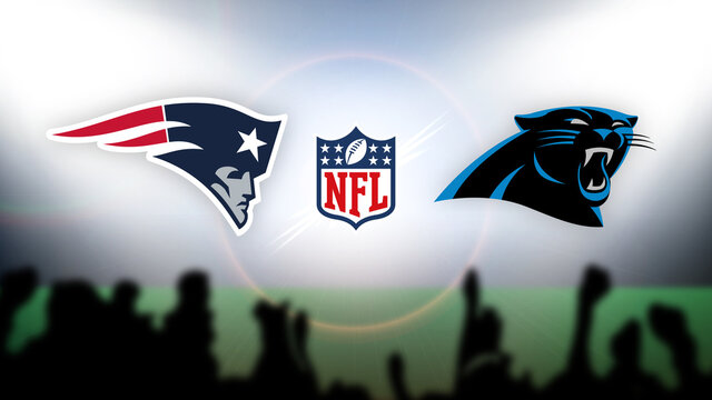 American football in foreground with logo of NFL team Carolina Panthers  projected on screen in background. Editorial 3D illustration Stock  Illustration