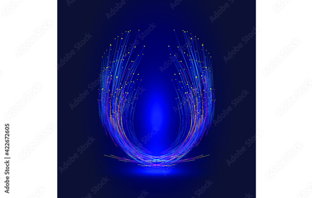 Poster dynamic point-line particles constitute a symmetrical beam of internet technology graphics