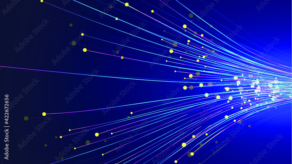 Poster dynamic point-line particles constitute the background of internet technology for emitting beams