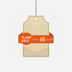 Price tag label flash sale discount 65 off Vector