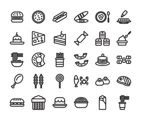 international food icon set. line style