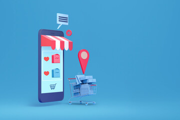 smart phone with online shop application display  3d illustration